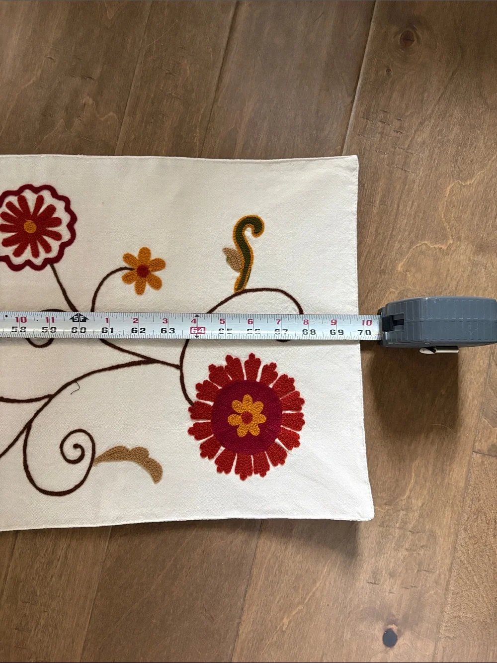 Table Runner 70” Embroidered Floral on Cream Background